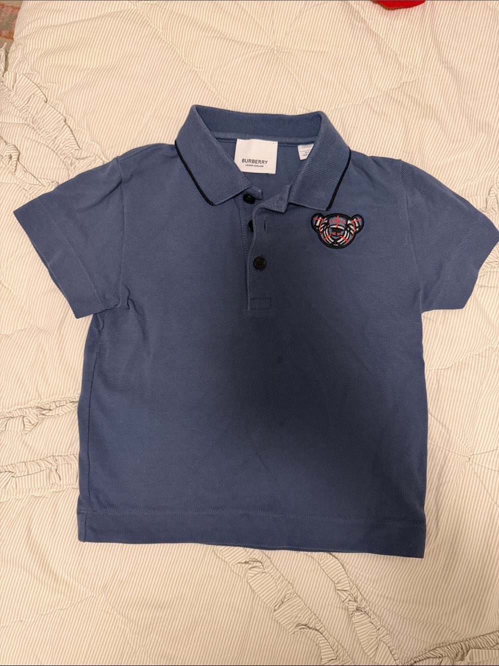 Burberry Blue Boys' Polo with Striped Bear Patch
